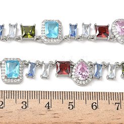 Brass Pave Colorful Cubic Zirconia Rectangle Square Teardrop Tennis Necklaces&nbsp;NJEW-G183-09P