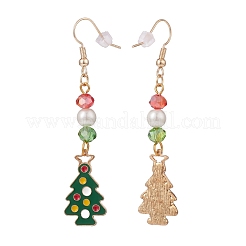 Enamel Christmas Tree with Glass Pearl Dangle Earrings&nbsp;EJEW-JE04961-04