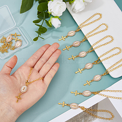 20Pcs Cross & Oval Virgin Mary 304 Stainless Steel Rhinestone & Enamel Pendant Decoration&nbsp;HJEW-FH0001-89