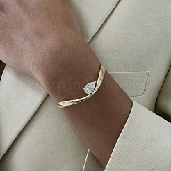Adjustable Brass Pave Cubic Zirconia Cuff Bangles for Women&nbsp;QN2893-1