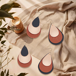 2 Pairs 2 Colors Bohemian PU Leather Teardrop Dangle Earrings&nbsp;EJEW-CL0001-04