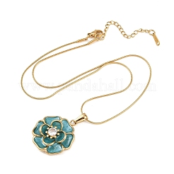 304 Stainless Steel Pave Clear Cubic Zirconia with Enamel Flower Pendant Necklaces&nbsp;NJEW-H088-02G