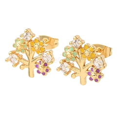 Colorful Enamel Flower of Life Stud Earrings with Cubic Zirconia&nbsp;EJEW-G288-30G