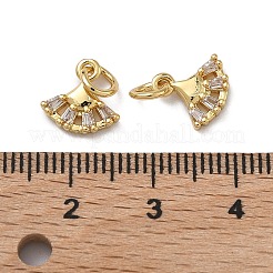 Brass Pave Clear Cubic Zirconia Fan Charms&nbsp;KK-H256-16G