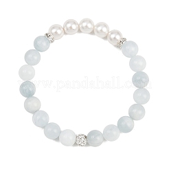 Natural Aquamarine Round Beads Stretch Bracelets for Women&nbsp;BJEW-JB12397