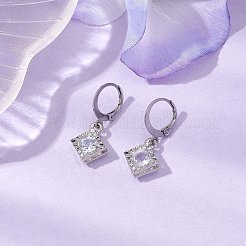 Rhombus Clear Cubic Zirconia with 304 Stainless Steel Hoop Earrings for Women&nbsp;EJEW-JE05992