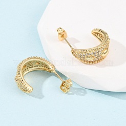 Brass Micro Pave Clear Cubic Zirconia C-Shaped with Oval Stud Earrings&nbsp;EJEW-B153-17G-01
