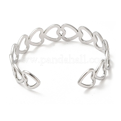 Non-Tarnish 304 Stainless Steel Heart Open Cuff Bangle for Women&nbsp;BJEW-L682-001P