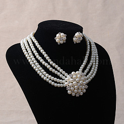 Flower Alloy Crystal Rhinestone & Plastic Pearl Multi-layer Necklace & Stud Earrings Sets for Women&nbsp;WGAF3FB-02