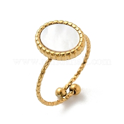 Oval 304 Stainless Steel White Shell Cuff Rings for Women&nbsp;RJEW-G346-07G-02