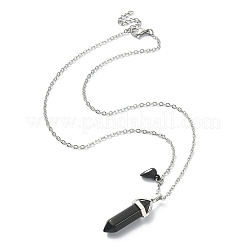 2Pcs 2 Style Natural Black Obsidian & White Jade Bullet Pendant Necklaces Set&nbsp;NJEW-TA00095-02