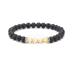 Gemstone & Natural Lava Rock Round Beaded Stretch Bracelet&nbsp;BJEW-JB08468