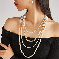 French Elegant Plastic Imitation Pearl Multilayer Necklace & Earrings Sweater Chain Set for Women&nbsp;EN7269