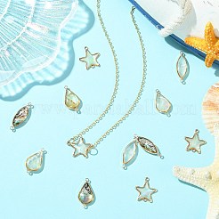 12Pcs 6 Styles Brass Pave Natural White Shell Connector Charms&nbsp;KK-CJ0003-65
