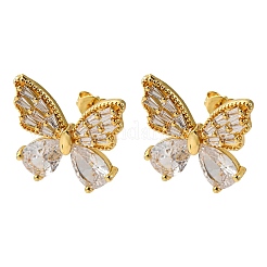 Brass Micro Pave Clear Cubic Zirconia Stud Earrings&nbsp;EJEW-D322-02G
