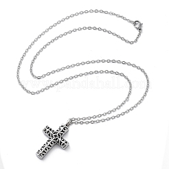304 Stainless Steel Flower Textured Cross Urn Ashes Necklaces&nbsp;STAS-Z106-03AS