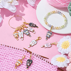 10Pcs 5 Styles Cat Alloy Enamel Pendant Locking Stitch Markers&nbsp;HJEW-HY00108