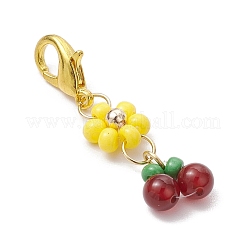 6Pcs 6 Colors Cherry Glass Seed & Natural Carnelian Beads Pendant Decorations&nbsp;HJEW-MZ00129