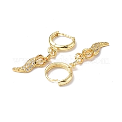 Clear Cubic Zirconia Crown with Horn of Plenty/Italian Horn Cornicello Dangle Hoop Earrings&nbsp;EJEW-B017-23G