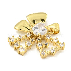 Bowknot Rack Plating Brass Clear Cubic Zirconia Pendants&nbsp;KK-Z053-14G-01