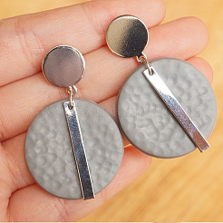 Flat Round with Rectangle Brass Polymer Clay Dangle Stud Earrings&nbsp;FS-WG657FE-01