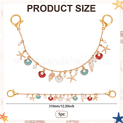 Natural Shell & Alloy Enamel Shell Shape Starfish Charm Iron Bag Decorative Chains&nbsp;HJEW-ME00044