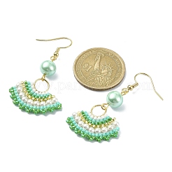Glass Beaded Fan with Imitation Pearl Dangle Earrings&nbsp;EJEW-MZ00066