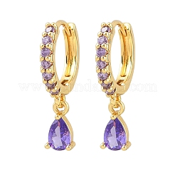 Brass Micro Pave Cubic Zirconia Hoop Dangle Earrings&nbsp;KK-Z166-13G-01