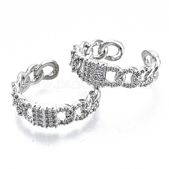 Brass Micro Pave Clear Cubic Zirconia Cuff Rings&nbsp;RJEW-S045-011P-NR