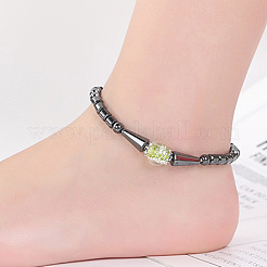 Synthetic Hematite Column & Cone Beaded Stretch Adjustable Magnetic Therapy Anklets with Luminous Beads&nbsp;FS-WGCFE2C-01