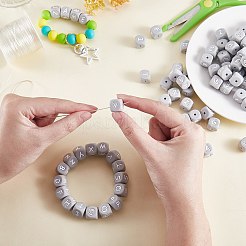 20Pcs Grey Cube Letter Silicone Beads 12x12x12mm Square Dice Alphabet Beads with 2mm Hole Spacer Loose Letter Beads for Bracelet Necklace Jewelry Making&nbsp;JX436S