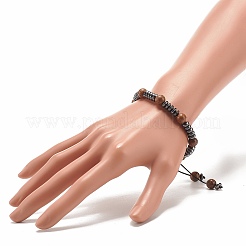 Natural Wenge Wood & Synthetic Hematite Braided Bead Bracelet&nbsp;BJEW-JB07933