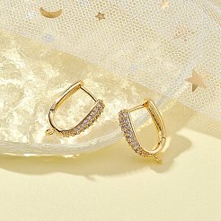 Brass Micro Pave Clear Cubic Zirconia Hoop Earring Findings&nbsp;ZIRC-YW0001-07G