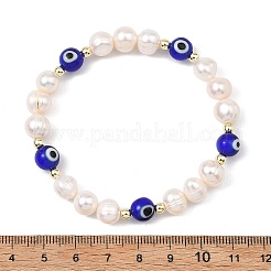 Natural Cultured Freshwater Pearl & Lampwork Beads Stretch Bracelets for Women&nbsp;BJEW-JB14083