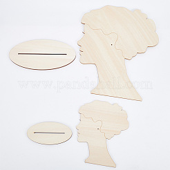 2 Sizes Hair Bun Girl Wooden Head Child Silhouette Stands&nbsp;ODIS-WH0030-15B