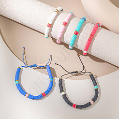 6Pcs Bohemian Style Polymer Clay Disc Beads Braided Bead Bracelets for Women&nbsp;FS-WG52209-01