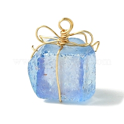 4Pcs 4 Colors Copper Wire Wrapped Electroplated Natural Quartz Cube Pendants&nbsp;PALLOY-TA00148