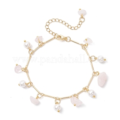 Natural Rose Quartz & Glass Shell Beads Charm Bracelets&nbsp;BJEW-JB12307-02