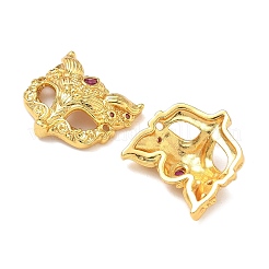 Brass Micro Pave Hot Pink Cubic Zirconia Fox Mask Connector Charms&nbsp;KK-H526-11G-01