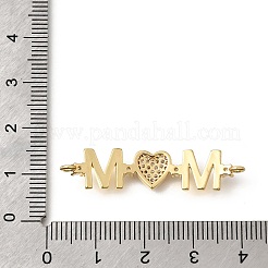 Mother's Day Brass Micro Pave Cubic Zirconia Mom Heart Connector Charms&nbsp;X-KK-Z155-03G-01