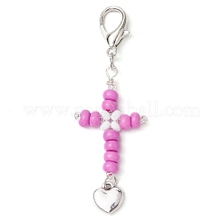 Cross Glass Seed Beads Pendant Decoration&nbsp;HJEW-MZ00111