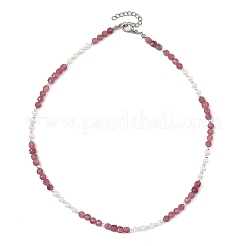 Faceted Round Natural Tourmaline and Pearl Beaded Necklaces&nbsp;NJEW-JN06409-02