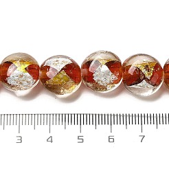 Handmade Gold Foil and Silver Foil Lampwork Flat Round Beads&nbsp;FOIL-C001-02D