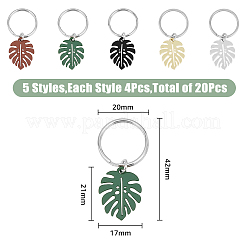 4 Sets Monstera Leaf Alloy Pendant Keychain&nbsp;KEYC-FH0001-40