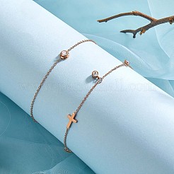 2Pcs 2 Style Flat Round Cubic Zirconia Charm Anklet with Cross&nbsp;JA195A
