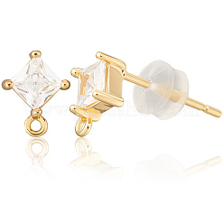 4 Pair Brass Micro Pave Cubic Zirconia Stud Earring Findings&nbsp;KK-BBC0020-01