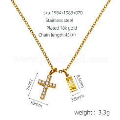 304 Stainless Steel Pave Cubic Zirconia November Birth Stone Religion Cross and Rectangle Pendant Necklaces&nbsp;WG51992-05