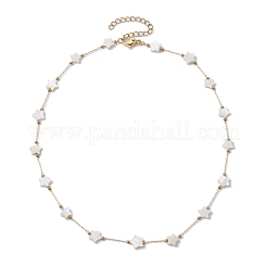 316 Stainless Steel Paperclip Chain & Star Natural White Shell Link Necklaces&nbsp;NJEW-JN05034
