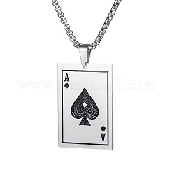 304 Stainless Steel Enamel Black Ace of Spades Playing Card Pendant Necklaces&nbsp;WG24A40-01