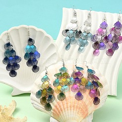 5 Pairs 5 Colors 430 Stainless Steel Shell Shape Dangle Earrings&nbsp;EJEW-YW0001-12